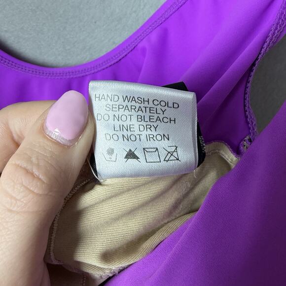 New Shore Shapes Swimwear Purple One-Piece Swimsuit Gold Detail Women's Size 10 - Picture 7 of 8